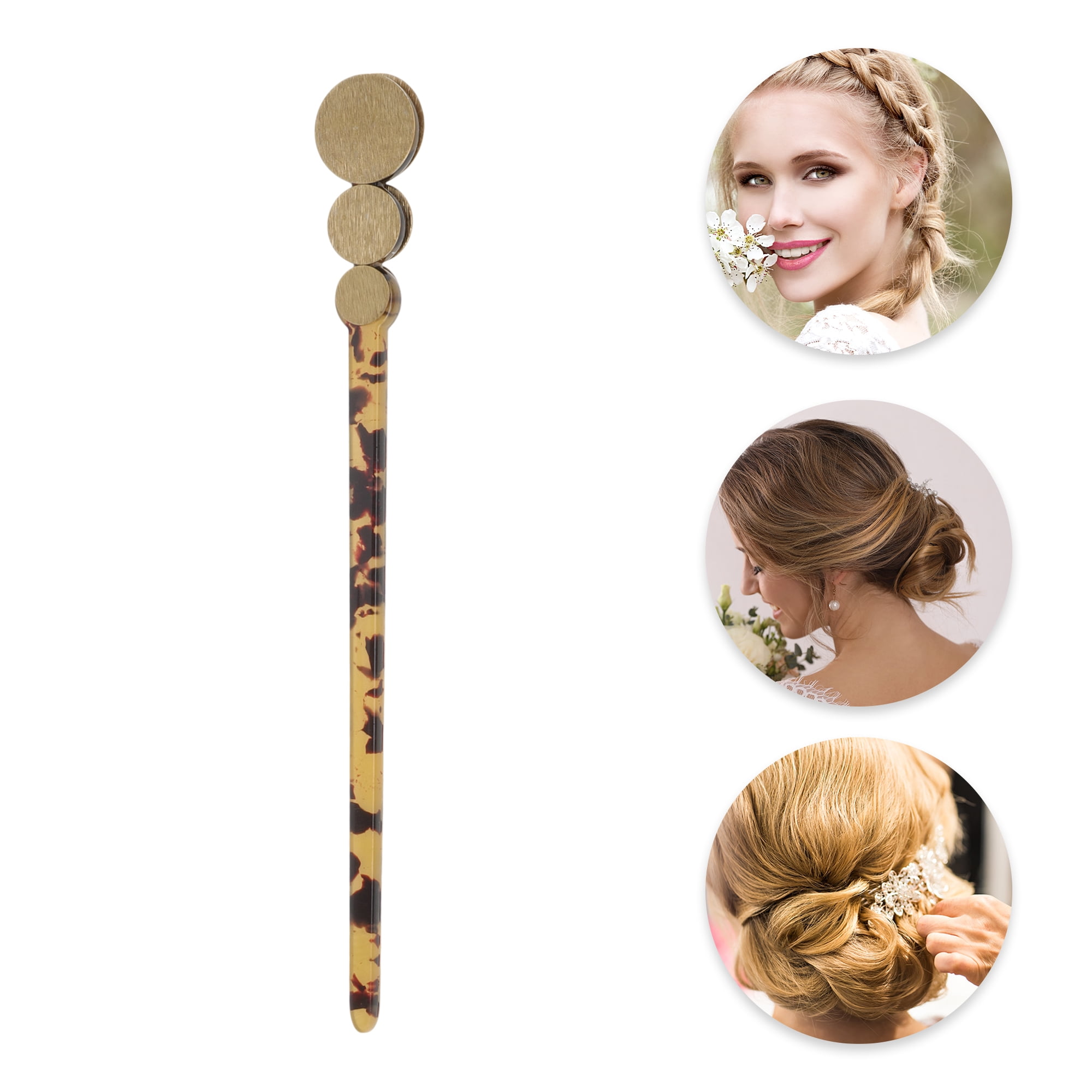 Unique Bargains Comfortable Three Circles Hair Chopstick for Women 1 Pc Brown, Yellow