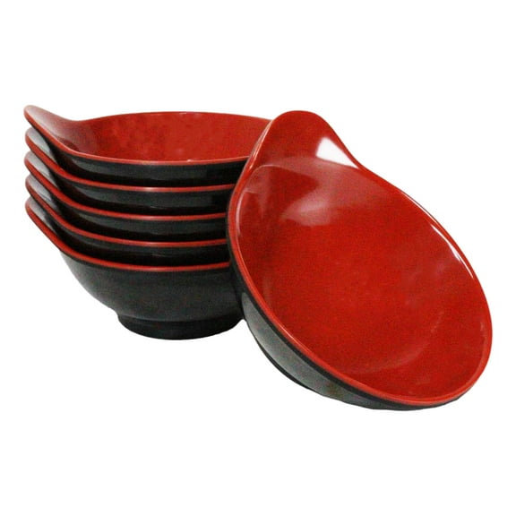 Pack Of 6 Red And Black Melamine Small Soup Salad Rice Bowls With Handle 5"L