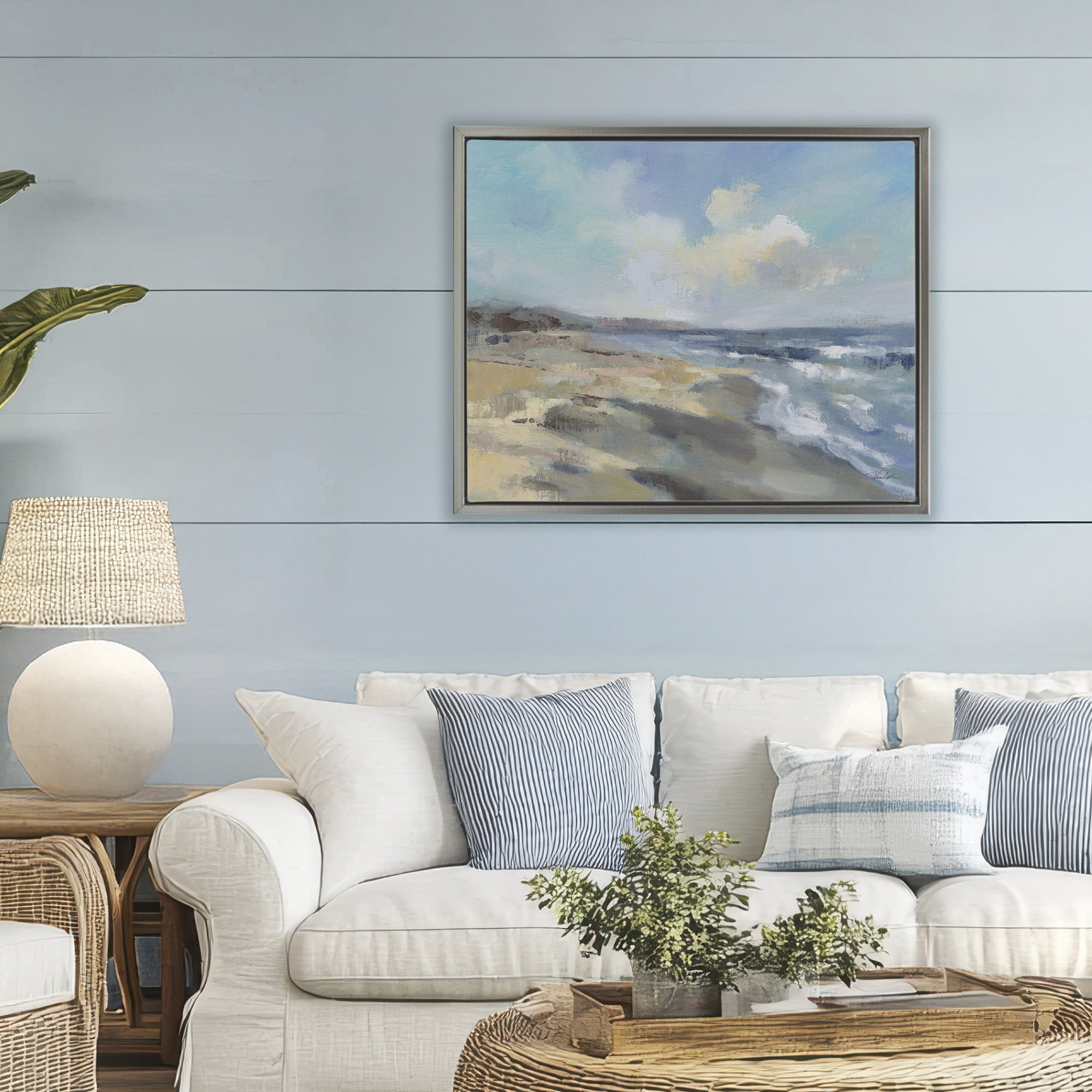 Stupell Industries Serene Morning Beach Waves Gray Framed Floater Canvas Wall Art, design by Silvia Vassileva