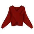 thumbnail image 4 of BLVB Women's Wrap V Neck Cropped Sweaters Fall Fashion Long Sleeve Cross Front Solid Color Knitted Pullover Tops, 4 of 6