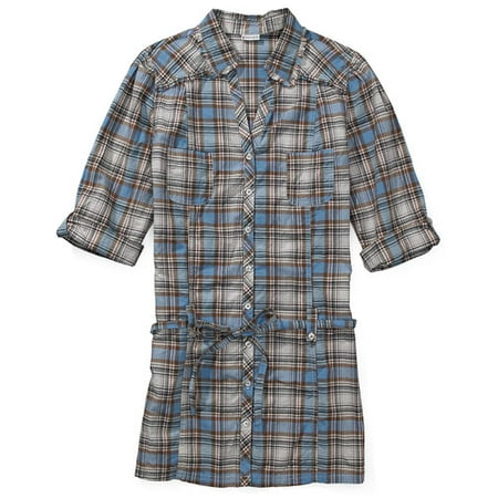 No Boundaries - Juniors Plaid Shirtdress