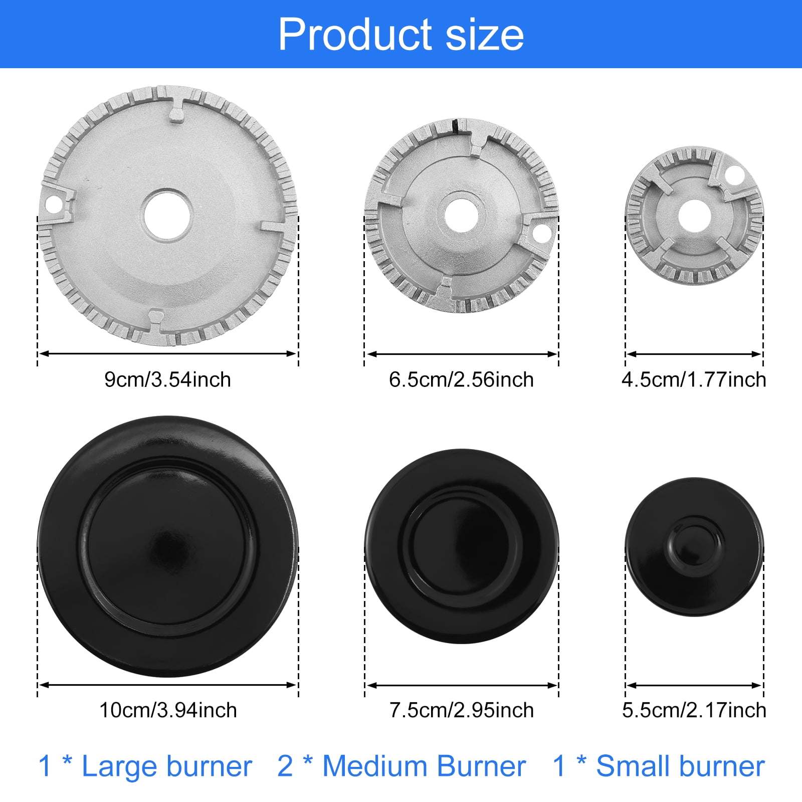 4 Pcs Cooker Hat Set Metal Cooktop Burner Cap and Burner Head Replacement Kit Heat Resistant Gas Stove Burner Caps for Most Gas Stove Burners 1 Large 1 Small and 2 Middle