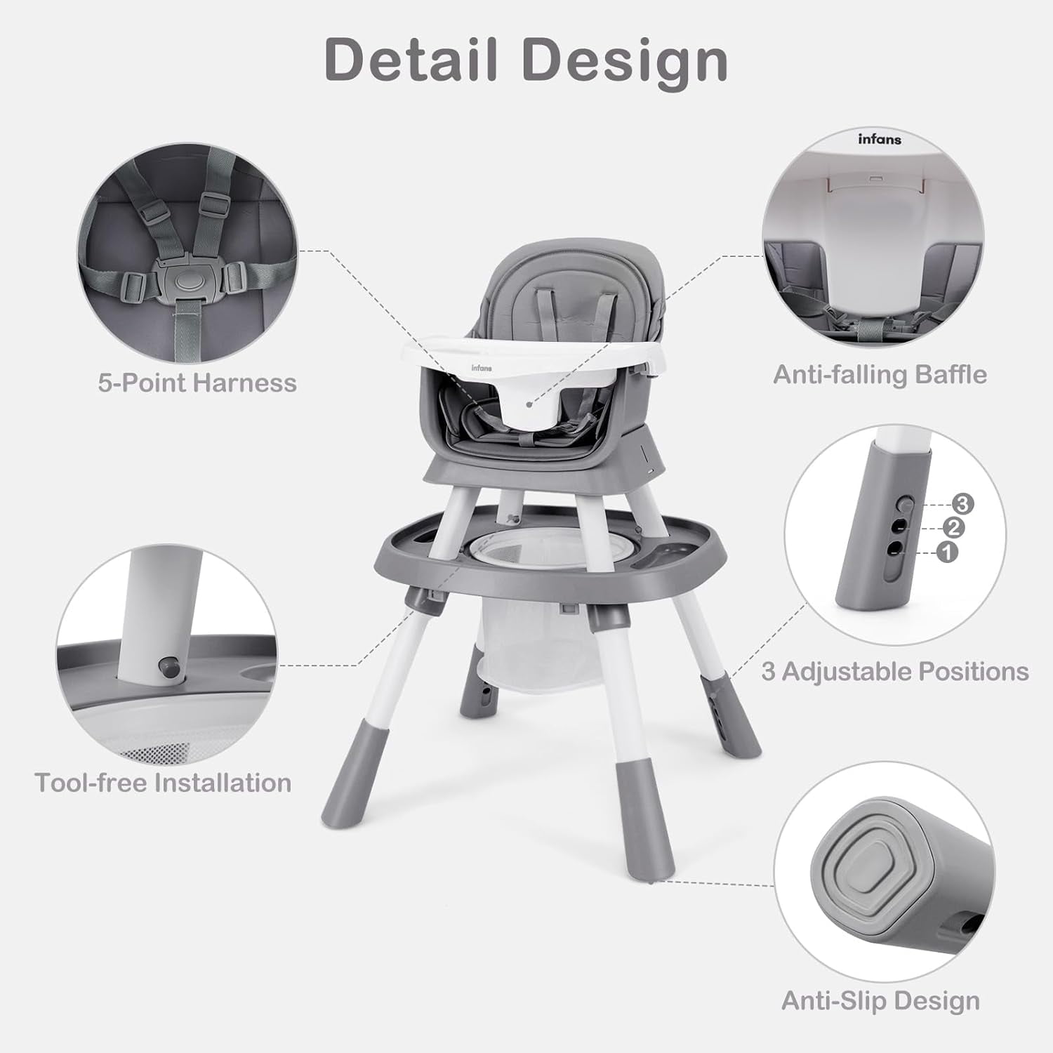 INFANS 9 in 1 High Chair, Convertible Baby Highchair for Babies and Toddlers, Table and Chair Set Building Block Infant Dining Booster Seat, Kids Stool with Activity Children Play Kitchen
