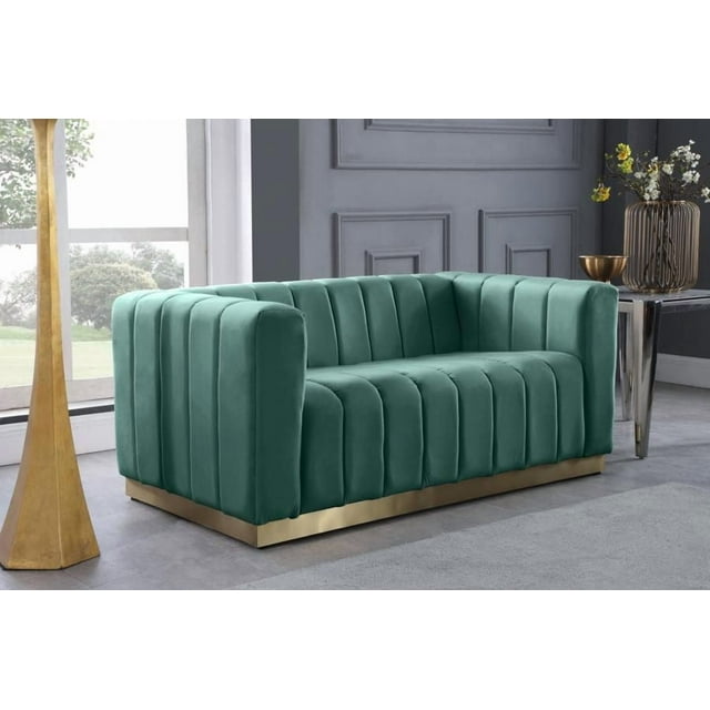 K-Living Shannon Velour Fabric Loveseat In Mint With Accent Gold Base