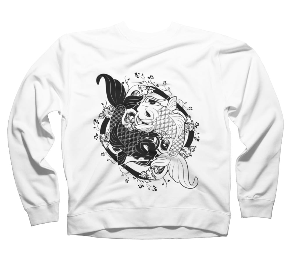 Koi Fish White Graphic Crew Neck Sweatshirt - Design by Humans L, Adult Unisex, Size: Large