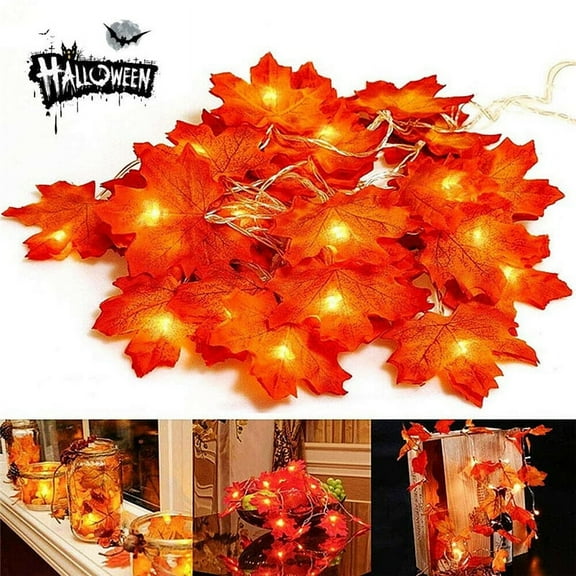Morttic 4.9Ft 10 LED Maple Leaves String Lights for Fall Decoration , Battery Operated Lights for Thanksgiving Halloween Christmas Indoor Outdoor Decor (A)