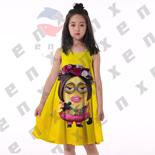 ENX Minion Cosplay Niña Vestido Despicable Me Dibujos Animados Animación Niños Moda Impresión Top Gao Jiahui unisex