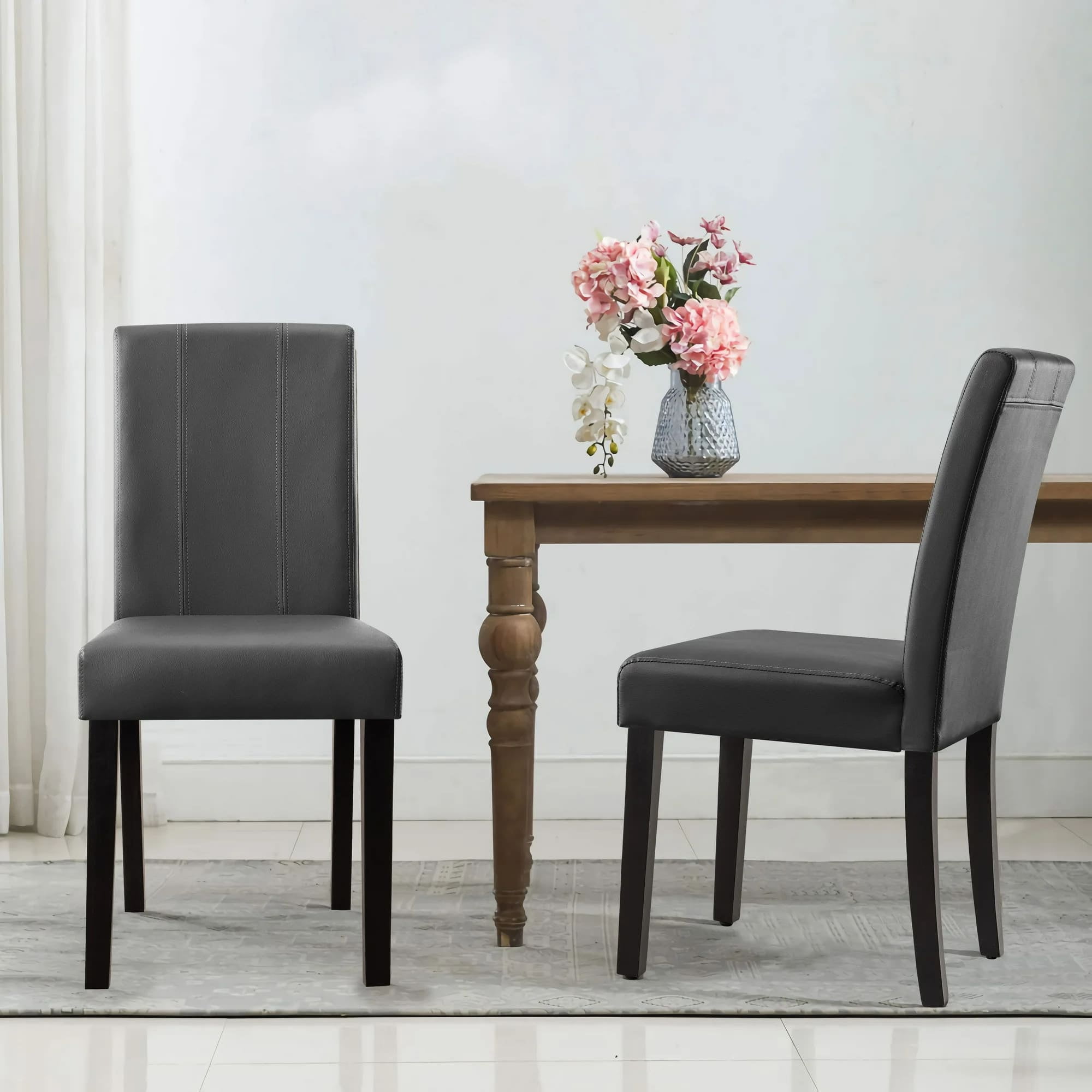 Subrtex Urban Style PU Leather Parsons Dining Chair Waterproof Dirt resistant Dining Chair, Set of 6, Black