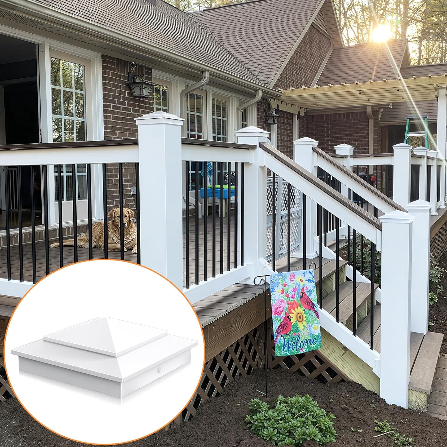 6X6 Aluminum White  Post Caps for  5.5" x 5.5" Wood Posts, Heavy-Duty Fence Post Caps Cover for Cedar Fence Deck Mailbox - Weatherproof, Rust-Resistant - 8 Pack