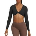 thumbnail image 3 of Inadays Long Sleeve Crop Tops for Women Sienna Twist Deep V Workout Crop T Shirt Top, Black, M, 3 of 8
