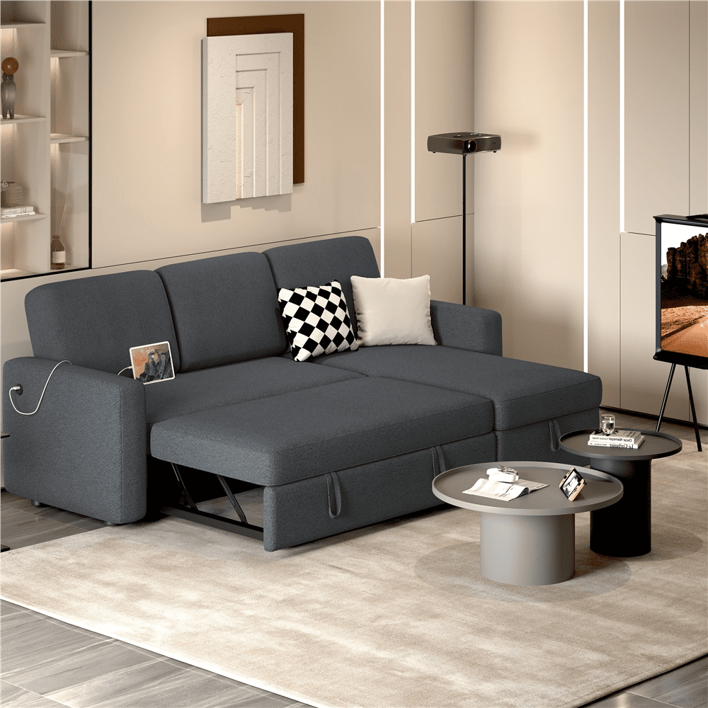 Alden Design Reversible Sectional Sofa with Storage Compartment & USB Ports for Livingroom, Dark Gray