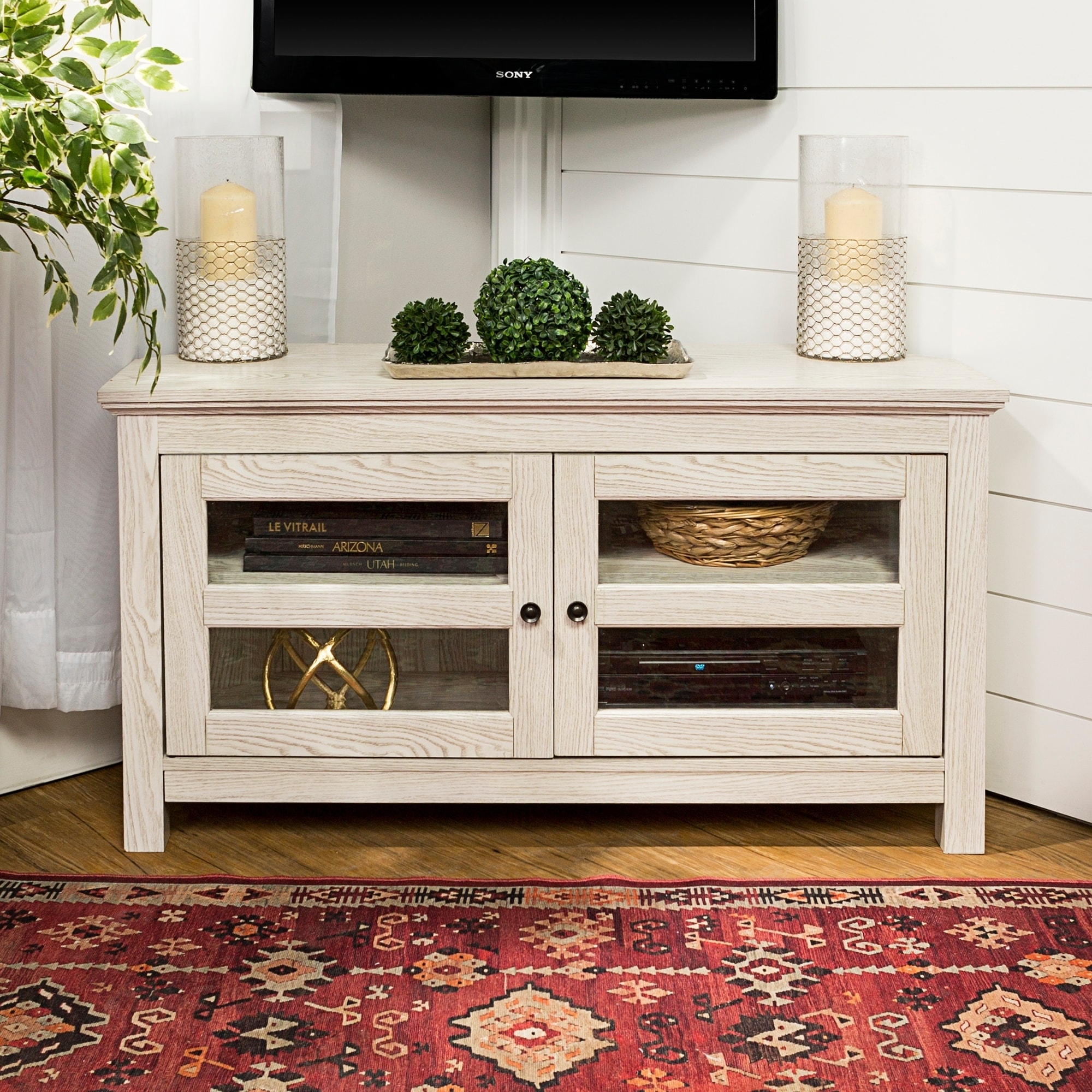 We Furniture 44 Inch White Wash Wood Corner Tv Stand
