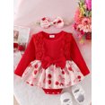 thumbnail image 2 of Baby Toddler Girl 2Pcs Fall Romper Dresses Outfits 0 3 6 9 12 18 Months Long Sleeve Bow Print Skirt Bodysuit with Headband Set Infant Clothes, 2 of 9