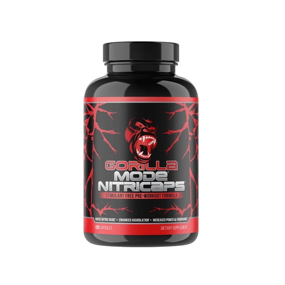Gorilla Mode Nitricaps, Stimulant-Free Pre-Workout Capsules, 120 Capsules