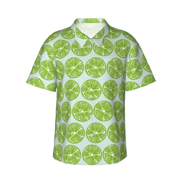 Balery Green Lemon Slices Camisas hawaianas de manga corta para hombre, camisas playeras de corte holgado, camisas de vacaciones con botones,X-Large