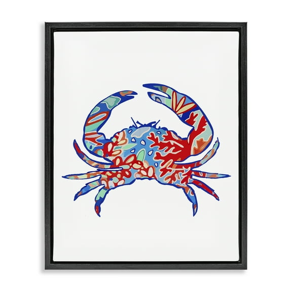 Stupell Industries Coral Patterned Crab Animals & Insects Painting Black Floater Framed Canvas Art Print Wall Art, 17 x 21