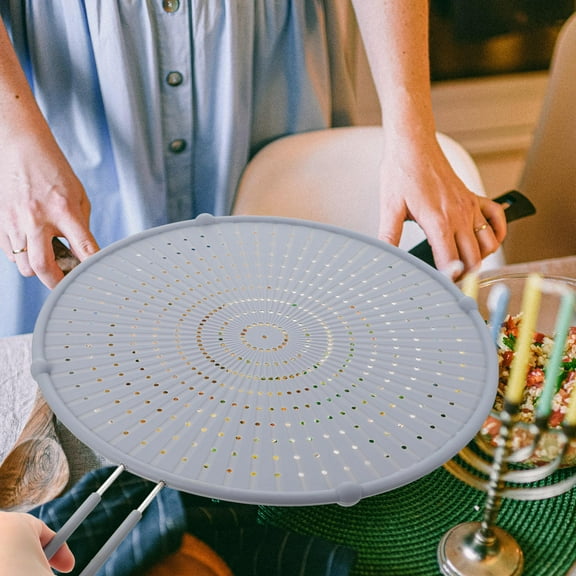 LOLIPPYY Grey Silicone Kitchen Splatter Screen Pan Cover, Practical Oil Splash Guard for Home Cooking and Frying