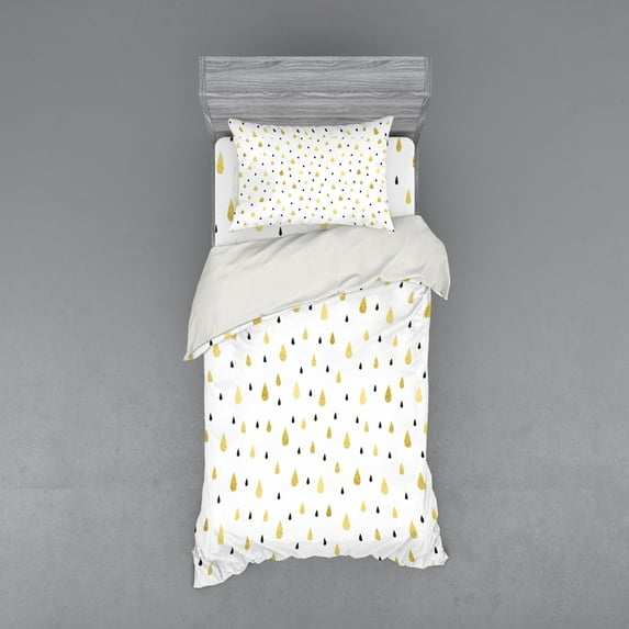 Autumn Duvet Cover Set, Yellow Rain Drops Pattern Moisture Condensed from Atmosphere Print, Bedding Set with Shams and Fitted Sheet, 3 Sizes, by Ambesonne