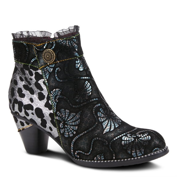 L`Artiste Dessa Women's Bootie with Eye-catching Metallic & Animal Print Design