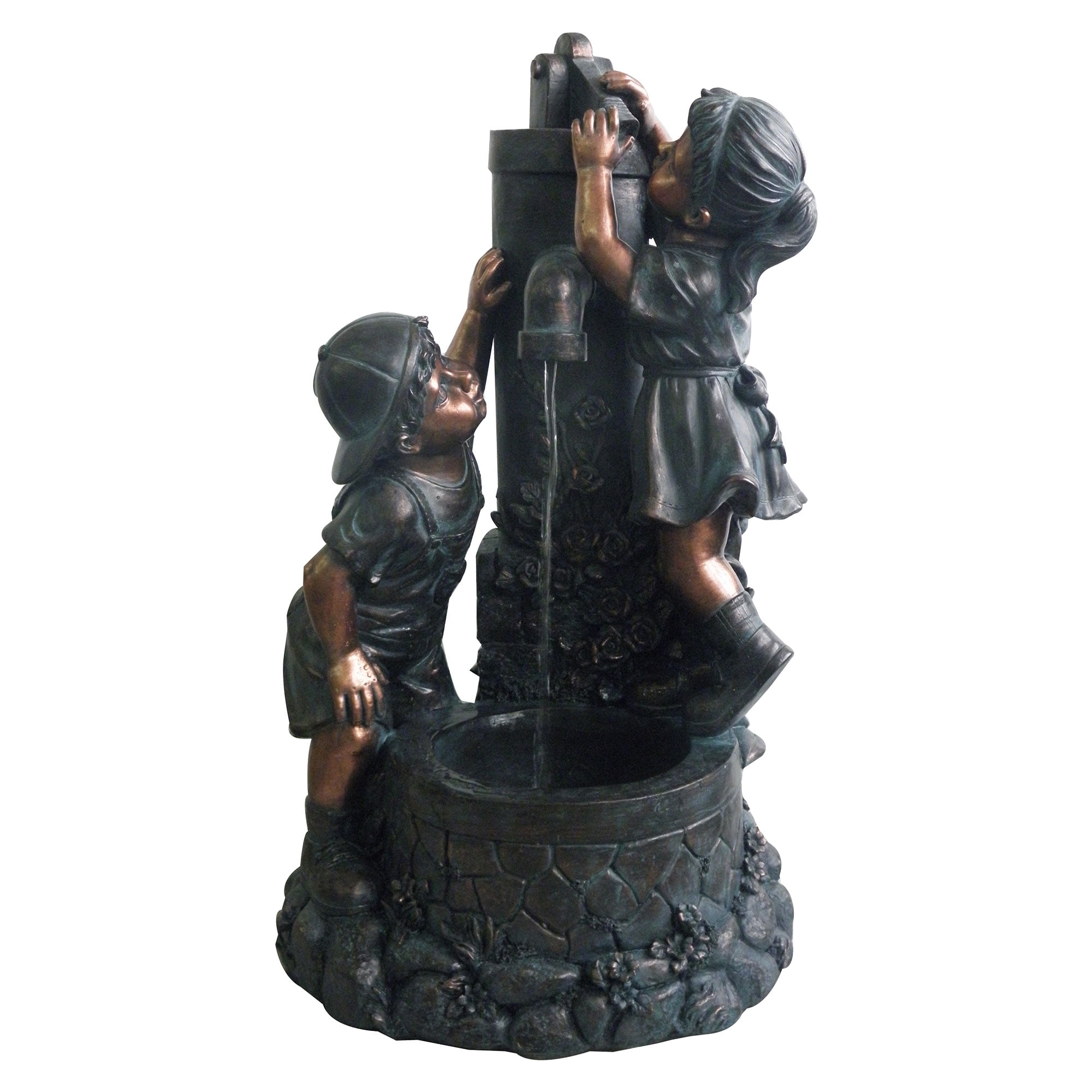 Pure Garden Outdoor Water Fountain With Boy and Girl, Antique Bronze Design and Soothing Sound for Decor on Patio, Lawn and Garden Pure Garden Outdoor Water Fountain With Boy and Girl, Antique Bronze Design and Soothing Sound for Decor on Patio, Lawn and Garden