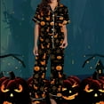 thumbnail image 3 of FAWUUDO Women's Halloween Pajamas Long Sleeve Button Down Sleepwear Soft Loungewear Pjs Set Orange, 3 of 5