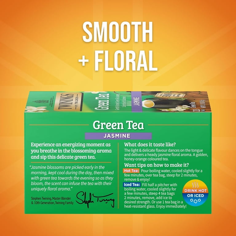Twinings, Green Tea, Jasmine Flavor, 20 Bags, Floral Aroma