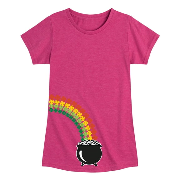 Instant Message - St. Patrick's Day - Follow the Clover Rainbow to a Pot of Gold - Toddler And Youth Girls Short Sleeve Graphic T-Shirt