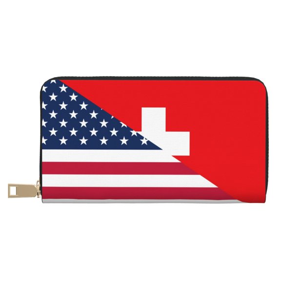 Leather Thin Slim Wallets for Women Men - USA Switzerland Clutch Card Wallet for Women Men with Zipper