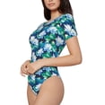 thumbnail image 2 of Haiem Blue Lotus Flower Women's Crew Neck Short Sleeve Bodysuit Tops Stretchy Slim Basic-X-Large, 2 of 8
