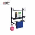 thumbnail image 3 of 2 Layer Finish Shelf With Towel Rod Stainless Steel Bathroom Shower Shelf For Bathroom & Kitchen Organizer, Wipe With Dry Cloth (Matte Black) Pack Of 1, 3 of 4