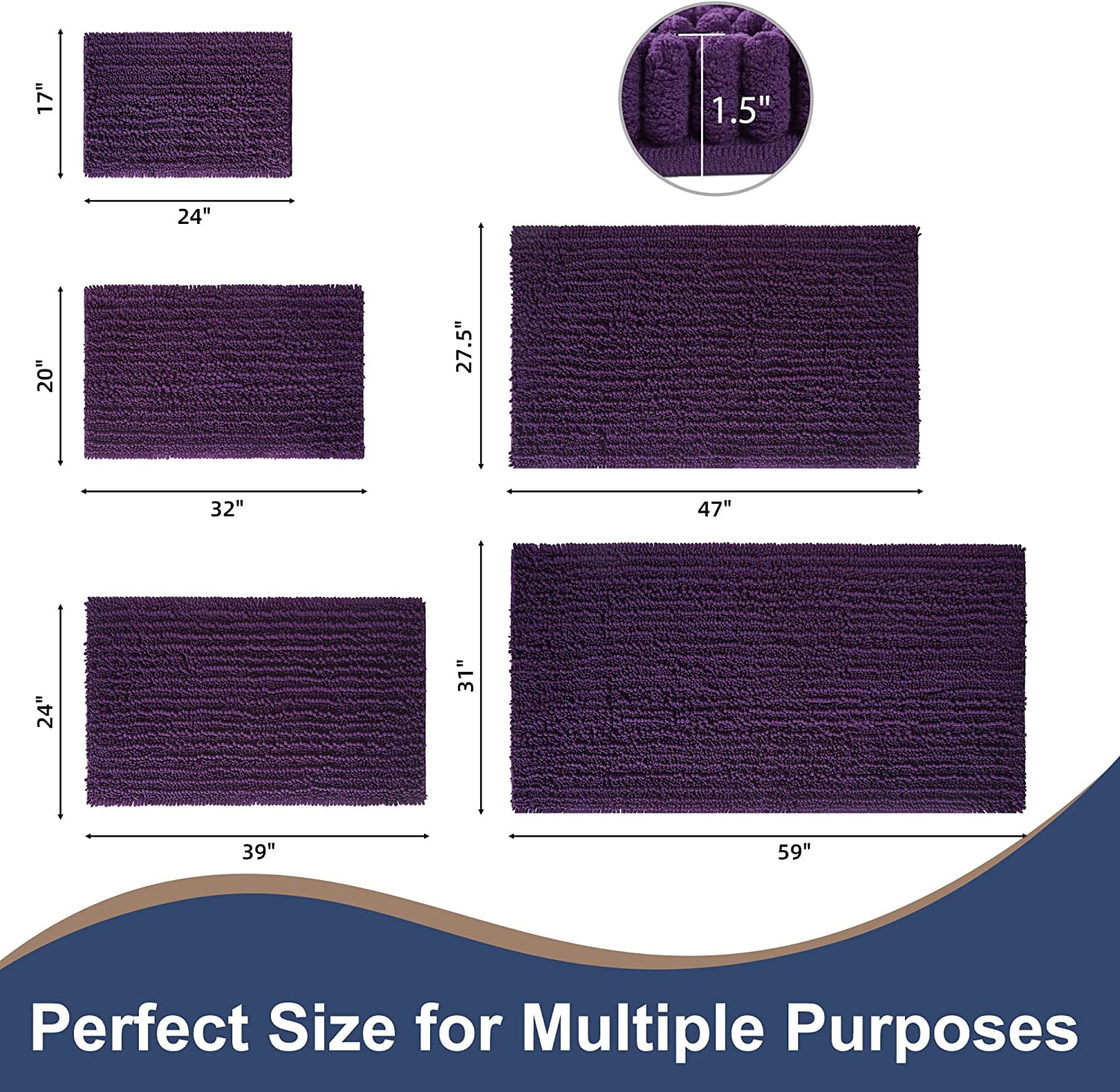 Soft Plush Microfiber Bathroom Rugs, Absorbent Bath Rugs Non Skid Machine Wash Dry Bath Mats for Tub,Shower and Bath Room Floor Mats (20x32inches, Plum)