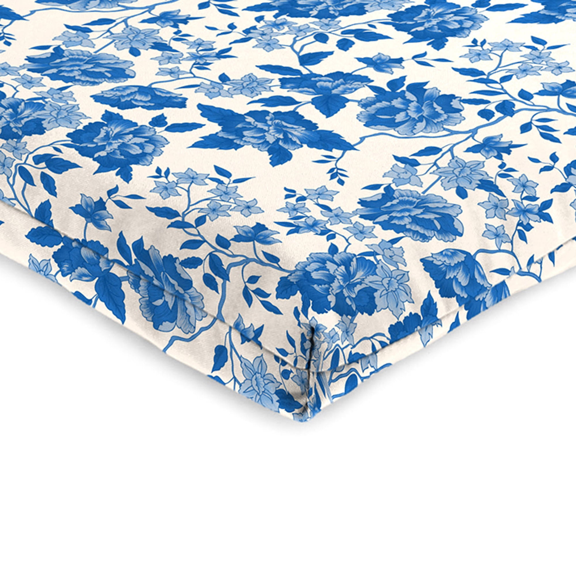 Jordan Manufacturing 44" x 21" Suzie Wetland Blue Jacobean Rectangular Outdoor Chair Cushion with Ties and Hanger Loop