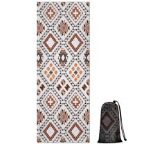 Brown Geometric Diamond Pattern Hot Yoga Mat Towel Non Slip for Hot Yoga - Quick-Drying Yoga Mat Cover with 4 Corner Pockets with Travel Bag - Hot Yoga Towel Non Slip 70"x26"