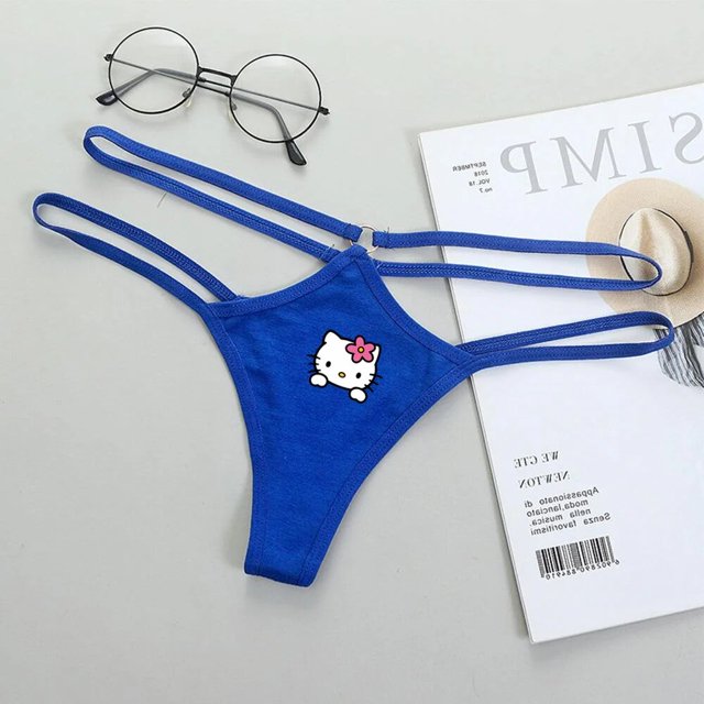 Sanrio-Tanga de Hello Kitty para mujer, ropa Sexy de dibujos animados, con correa fina, calada, triangular, de cintura baja, regalos