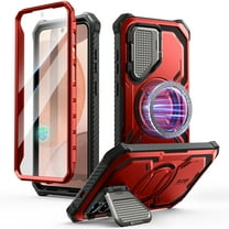 i-Blason Armorbox for Samsung Galaxy S25 Case with Camera Cover Stand Military Protection Full-Body Heavy Duty Magnetic Case Phone Cover with Screen Protector for Galaxy S25, Ruddy