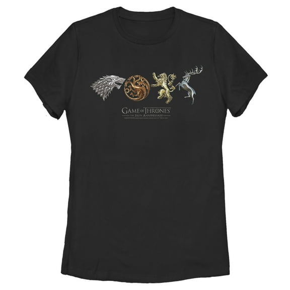 Women's Game of Thrones Iron Anniversary Metal Crests Graphic Tee Black X Large
