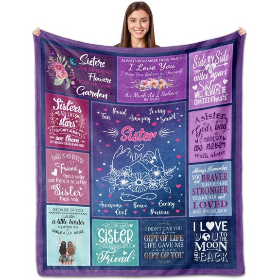Sister Gifts Blanket, 60x50 Inches, Polyester, Lightweight, Flannel, Checkered, for Women, Christmas, Birthday, Anniversary, Mothers Day, to My Sister