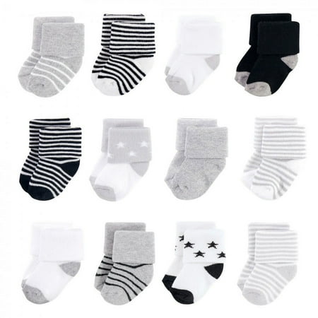 UPC: 0660168534498 | Hudson Baby Infant Unisex Cotton Rich Newborn and Terry Socks  Gray Black Stars  0-6 Months