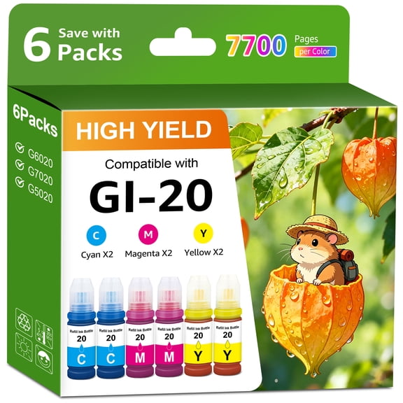 GI-20 GI20 Ink Refill Bottles Compatible for G6020 G7020 G5020 6020 7020 5020 Printers Replacement for GI-20 Ink Refill Bottles 6 Pack