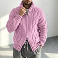 thumbnail image 5 of EANJE Men's Cable Knit Zip Up Cardigan Sweater Stand Collar Full Zip Knitted Jacket Casual Solid Color Long Sleeve Outerwear Pink M, 5 of 5
