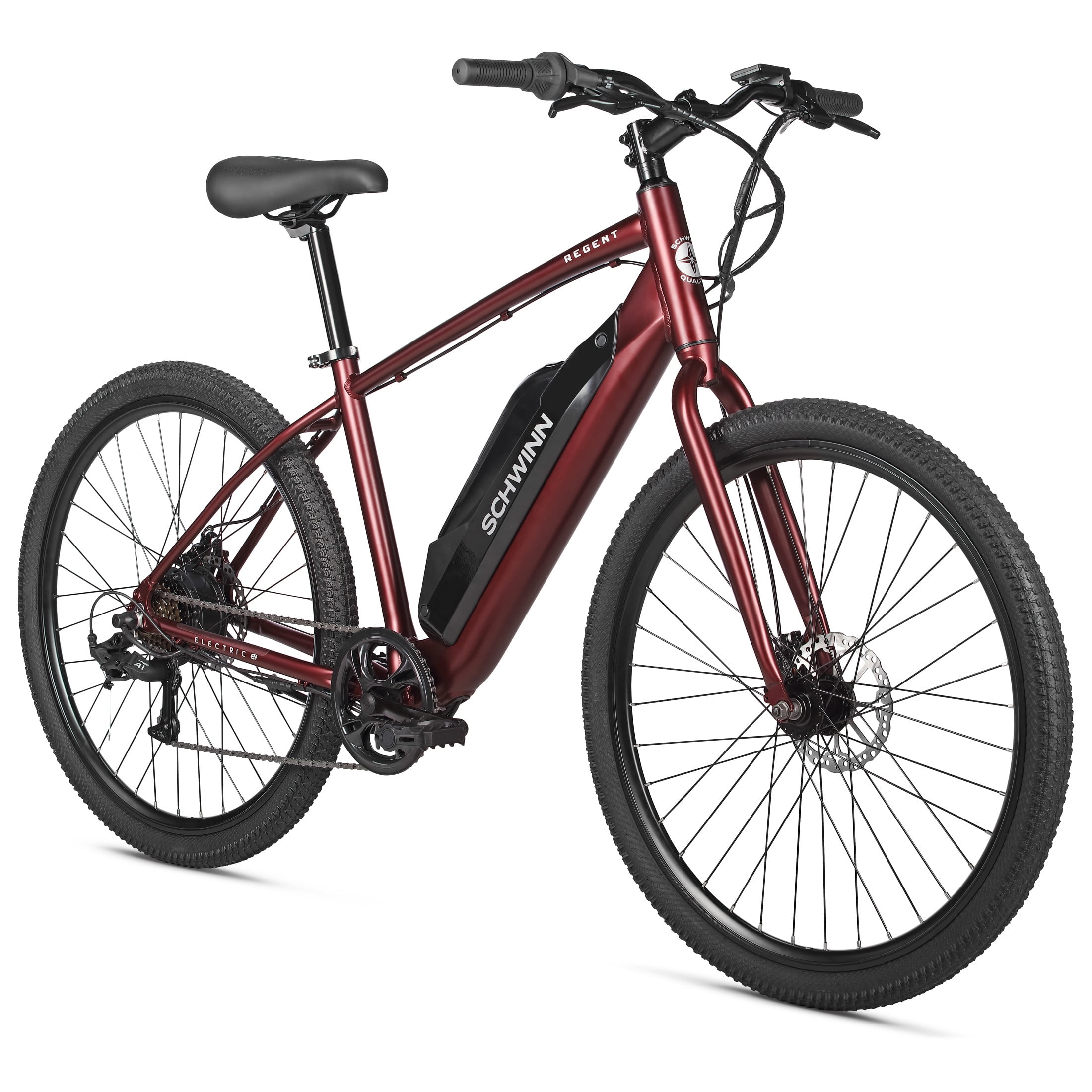 Schwinn Regent Electric Hybrid Bike, 27.5 Inch Wheel, Adult, Unisex, Red