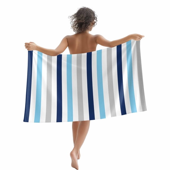 Beach Towel Navy Sky Blue Grey Stripes Bath Pool Towels Lines Striped Absorbent Beach Towel Soft Large Quick Dry Lightweight Camping Travel Sports Yoga Gym Swim Towels for Adult 35x70 Inch