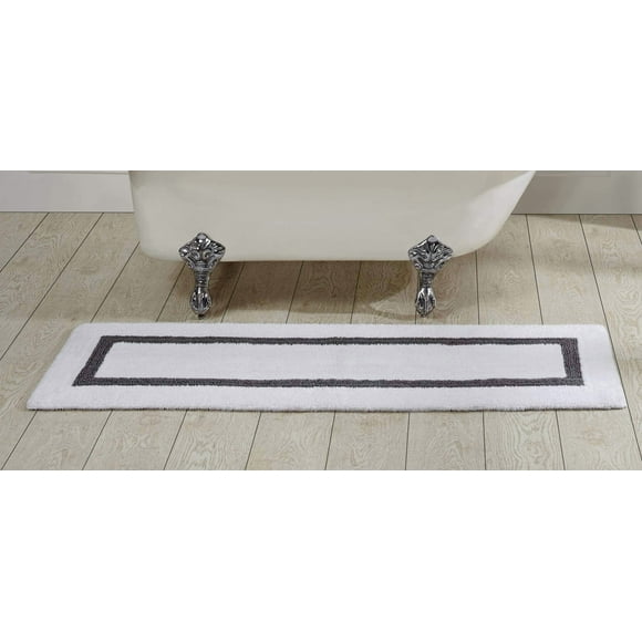 Better Trends Alfombras De Baño 100% Algodón, Colección De Hoteles, Color Blanco Y Gris, Alfombras De Baño Reversibles, Absorbentes Y Lavables A Máquina, Para Bañera, Ducha Y Baño, 20.0 X 60.0 In