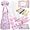 Pink, variant on Gleamkid Complete Kids Cooking and Baking Set, 27 Pcs Aprons for Girls, Chef Hat, Mitt & Utensil to Dress up Chef Costume Career Role Play for 3-7 Years Girls, Plastic