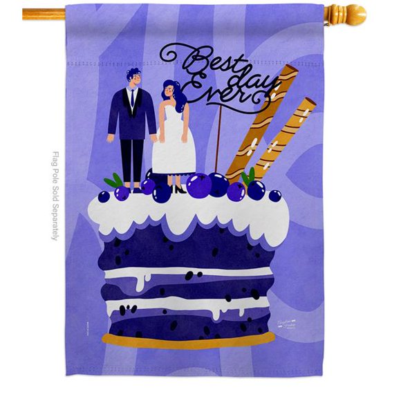 Angeleno Heritage H137590-BO Best Day Ever Celebration Wedding Double-Sided Garden Decorative House Flag, Multi Color