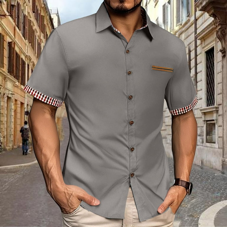 mens short sleeve dress shirts xxl CHILLFLEX Modern Fit 4-Way Stretch Short Sleeve Button-Up Shirt | Navy And Blue
