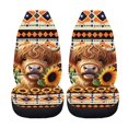 thumbnail image 5 of XYZCANDO Thick Car Front Seat Covers Trucks Cars SUV, Stretchy Anti-Scratch Car Seat Covers 2 Pack Polyester Highland Cow with Sunflower Pattern, 5 of 10