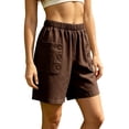 thumbnail image 2 of Costeam Womens Casual Rolled Cuff Shorts Soft Breathable Fabric Side Pockets Drawstring Waist Relaxed Loose Fit Adjustable Hem Daily Short Bottoms, 2 of 6