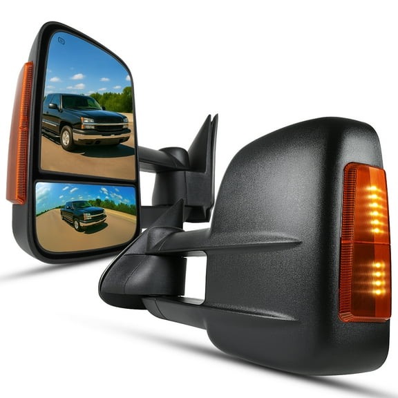 Spec-D Tuning Black Power   Heated Towing Mirrors w/Smoke Amber LED Signal Compatible with 2003-2007 Chevy Silverado GMC Sierra Left   Right Pair