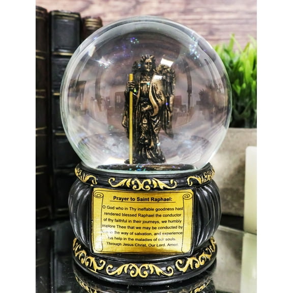 Christian Holy Archangel Saint Raphael Angel Of Healing Water Globe Figurine